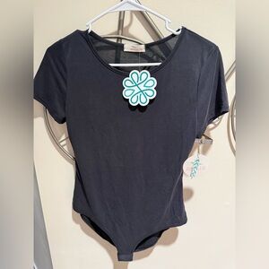 Hummingbird Black Short-Sleeve Bodysuit Size M NWT